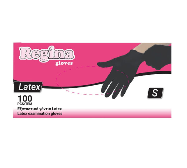 Γάντια Latex Regina Μαύρα Χωρίς Πούδρα Μικρό Μέγεθος 100Τμχ