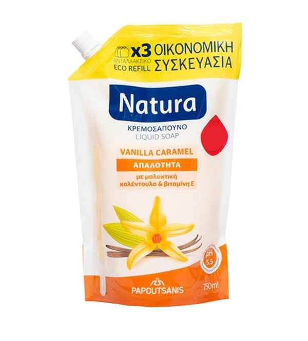 Natura Ανταλλακτικό Κρεμοσάπουνο 750ml Βανίλια & Καρεμέλα