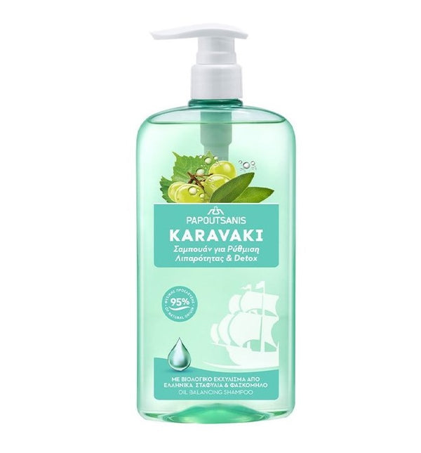 Σαμπουάν Papoutsanis Karavaki για Ρύθμιση Λιπαρότητας & Detox 600ml