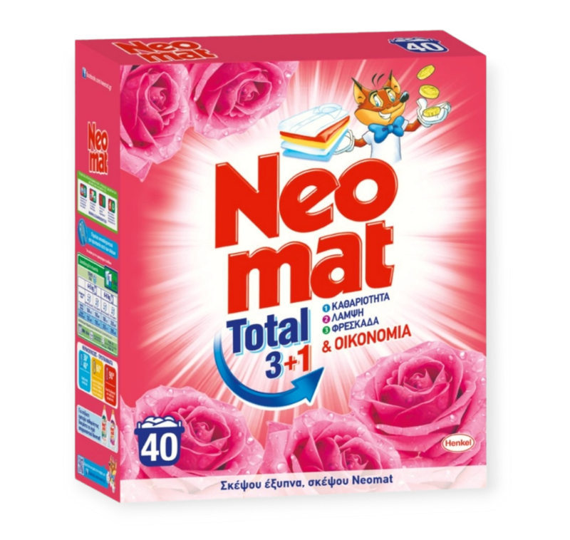 Neomat Σκόνη Πλυντηρίου 3+1 40Μεζ Φρεσκάδα Ροζ 2Kg