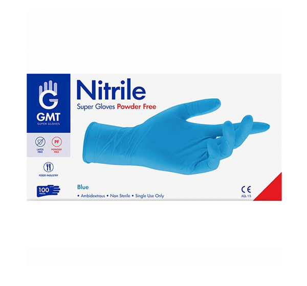 Γάντια Latex Gmt Super Gloves Νιτριλίου Χωρίς Πούδρα Μπλε Μικρό Μέγεθος 100Τμχ