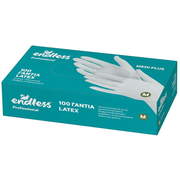 Γάντια Latex Endless Medi Plus Ελαφρά Πουδραρισμένα Μεσαίο Μέγεθος 100Τμχ