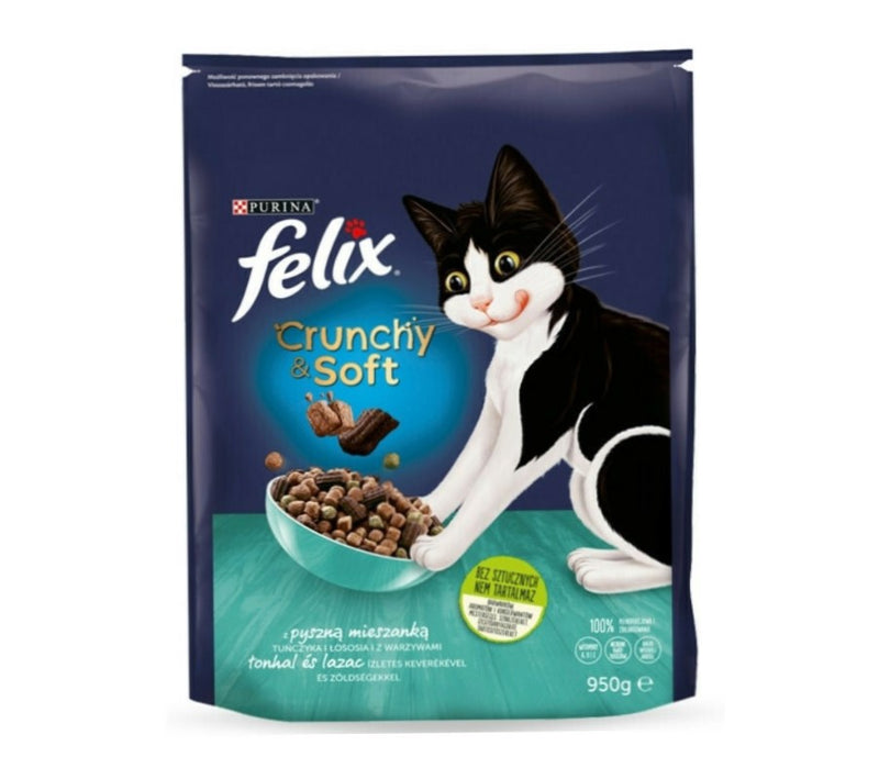 Felix Kροκέτα Γάτας Cruchy & Soft 950gr σε Γεύση Tόνο, Σολομό & Λαχανικά