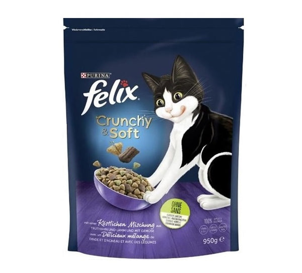 Felix Kροκέτα Γάτας Cruchy & Soft 950gr σε Γεύση Αρνί, Γαλοπούλα & Λαχανικά