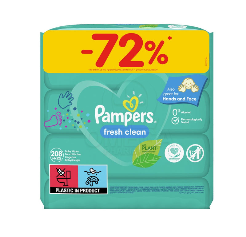 Μωρομάντηλα Pampers Fresh Clean 4x52Τμχ