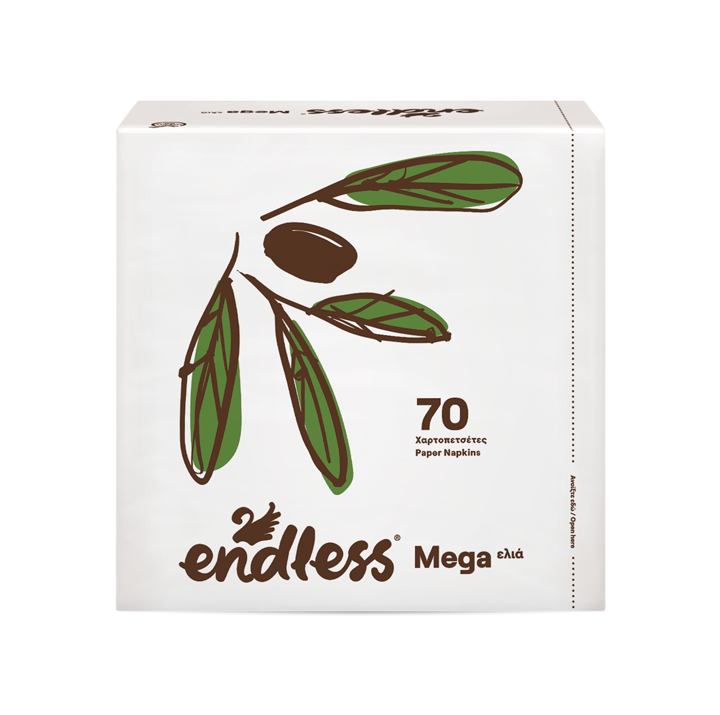 Χαρτοπετσέτες 133gr Endless Mega Σχέδιο Ελιά 33x33cm 70Τμχ