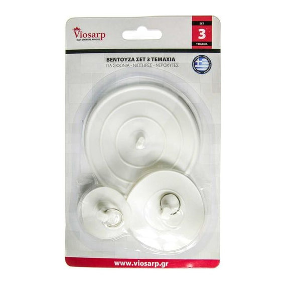 Τάπες Νεροχύτη Viosarp Σιλικόνης με Βεντούζα Λευκές 3Τμχ