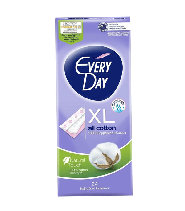 Σερβιέτες Everyday Εξτρά Μεγάλο Μέγεθος All Cotton 100% Βαμβακερό Κάλυμμα 24Τμχ