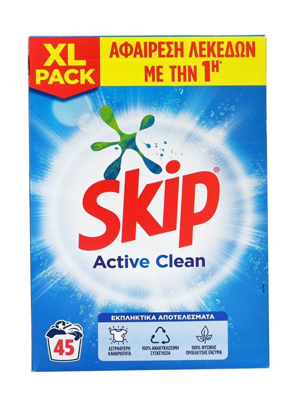 Skip Σκόνη Πλυντηρίου 45Μεζ Active Clean 2.925Kg