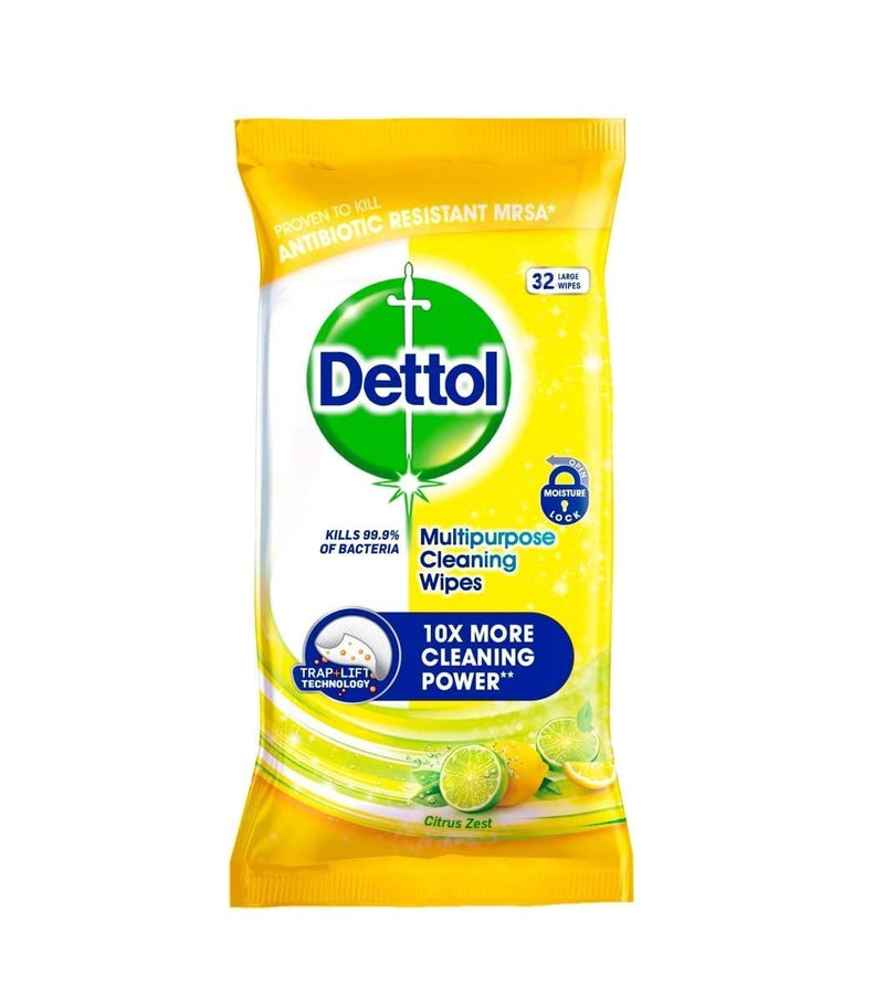 Dettol Πανάκια Καθαρισμού με Άρωμα Λεμόνι & Μοσχολέμονο 32Τμχ