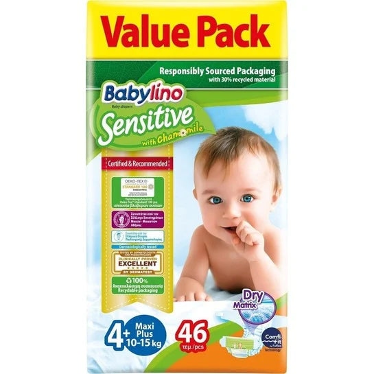 Βρεφικές Πάνες No.4 Babylino Sensitive με Χαμομήλι 46Τμχ